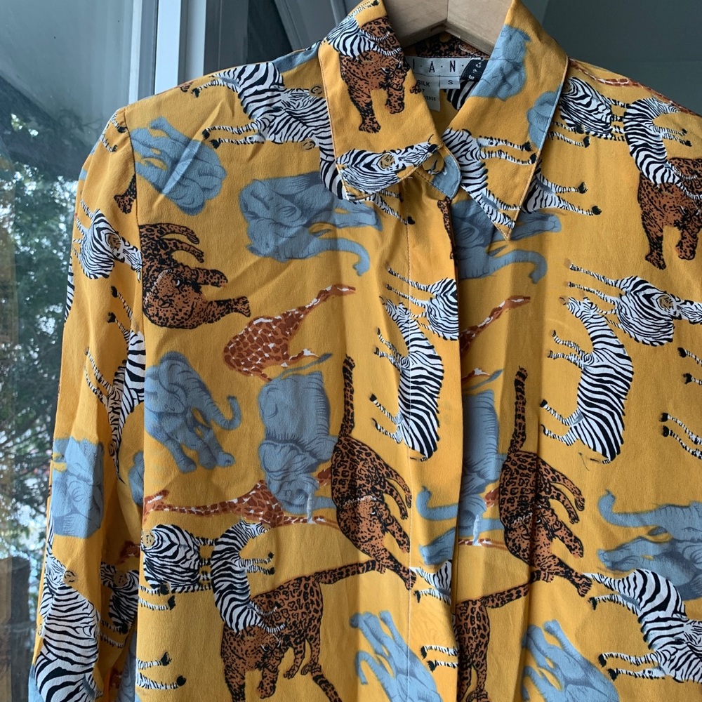 Safari Print 100% Silk Mustard Blouse